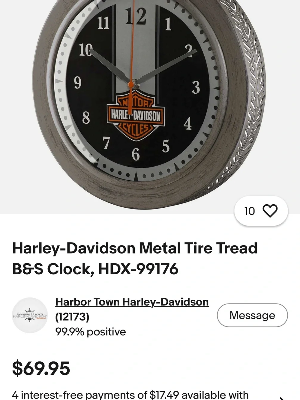 Harley-Davidson Black & Gray Wall Clock with Orange Logo